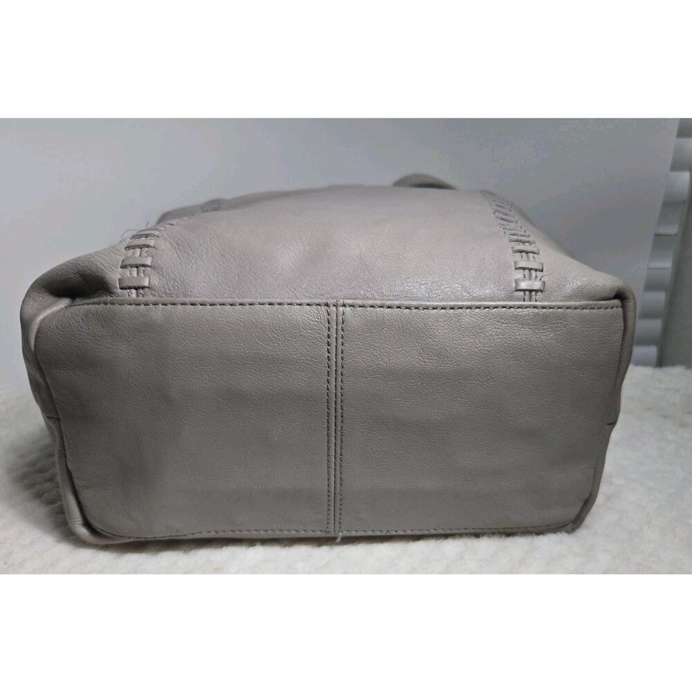 Tommy Bahama Gray Leather Hobo Shoulder Bag Whipstitch Zip Purse - Picture 7 of 14